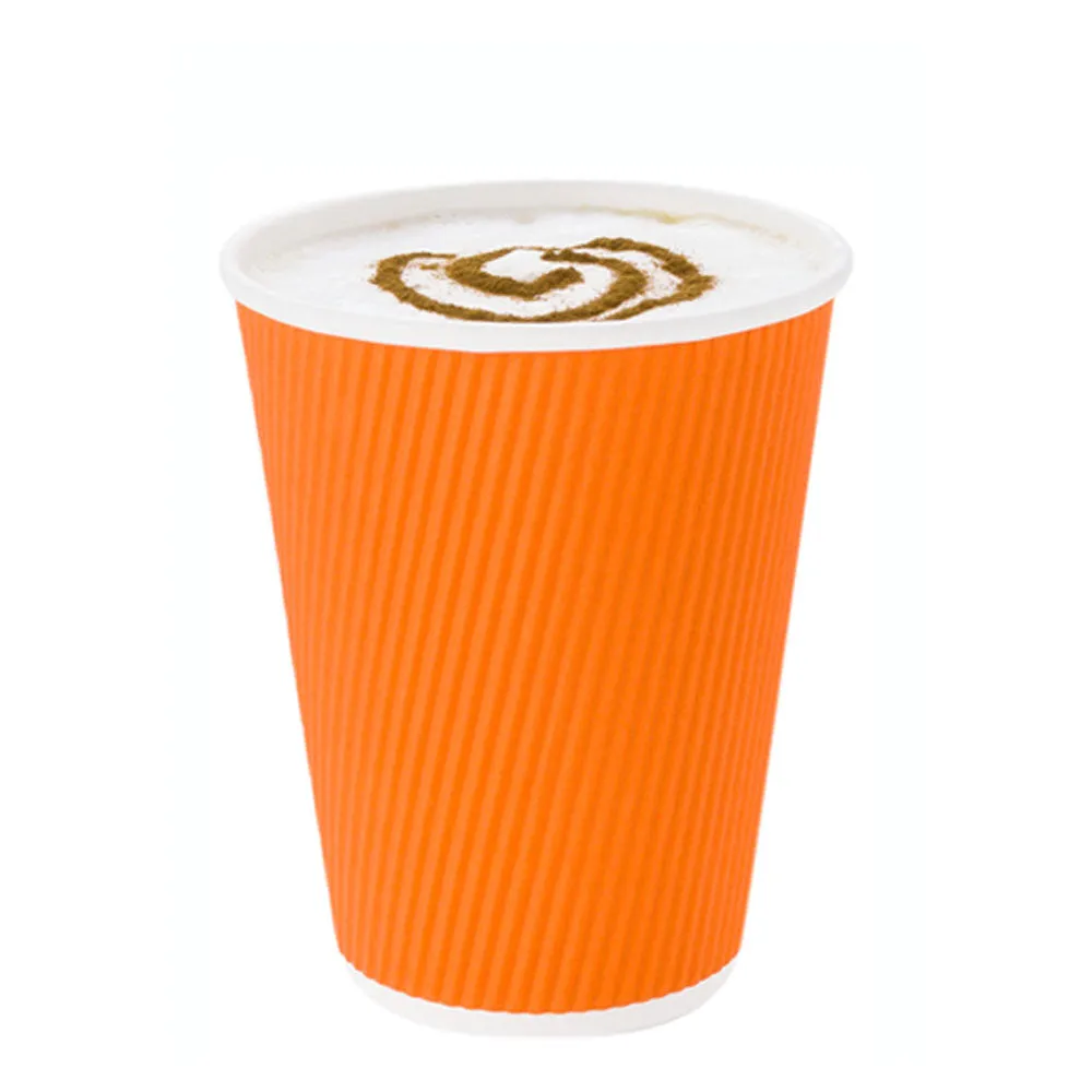 12 oz Tangerine Orange Paper Coffee Cup - Ripple Wall - 3 1/2" x 3 1/2" x 4 1/4" - 25 count box