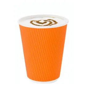 12 oz Tangerine Orange Paper Coffee Cup - Ripple Wall - 3 1/2" x 3 1/2" x 4 1/4" - 25 count box