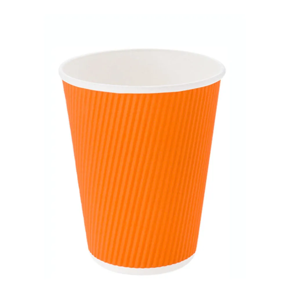 12 oz Tangerine Orange Paper Coffee Cup - Ripple Wall - 3 1/2" x 3 1/2" x 4 1/4" - 25 count box