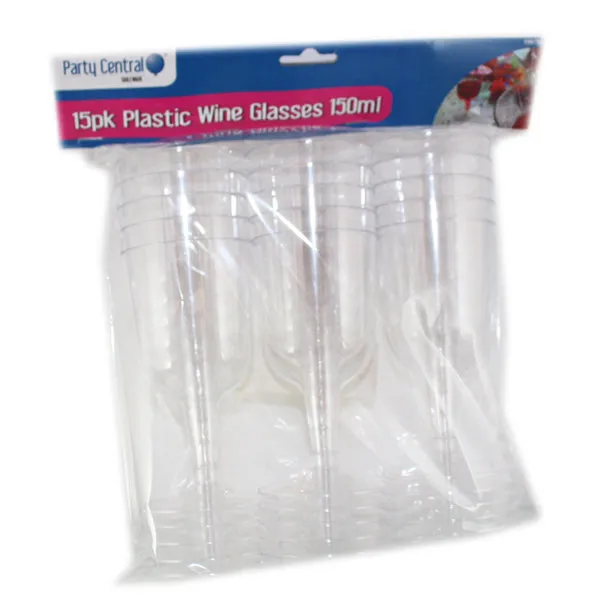 15 Pack Plastic Wine Glass - 150ml