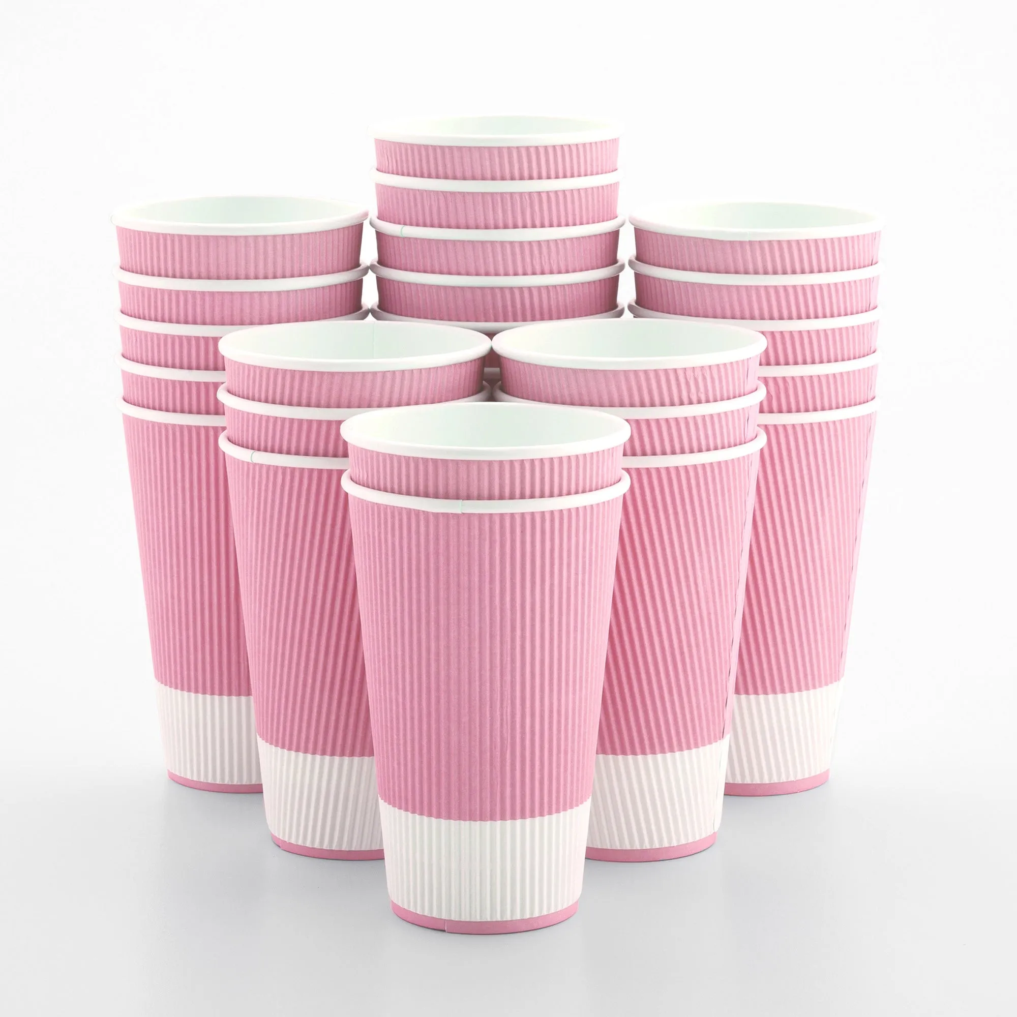 16 oz Light Pink Paper Coffee Cup - Ripple Wall - 3 1/2" x 3 1/2" x 5 1/2" - 25 count box