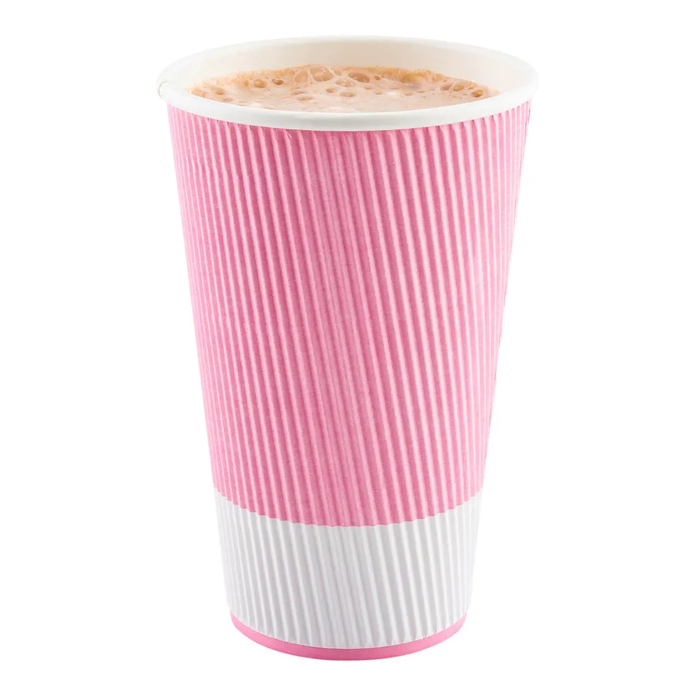 16 oz Light Pink Paper Coffee Cup - Ripple Wall - 3 1/2" x 3 1/2" x 5 1/2" - 25 count box