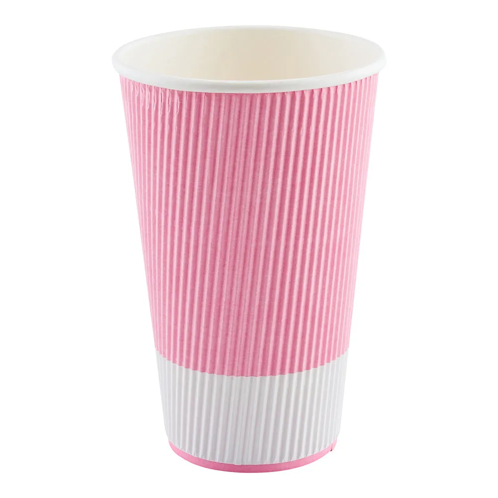 16 oz Light Pink Paper Coffee Cup - Ripple Wall - 3 1/2" x 3 1/2" x 5 1/2" - 25 count box