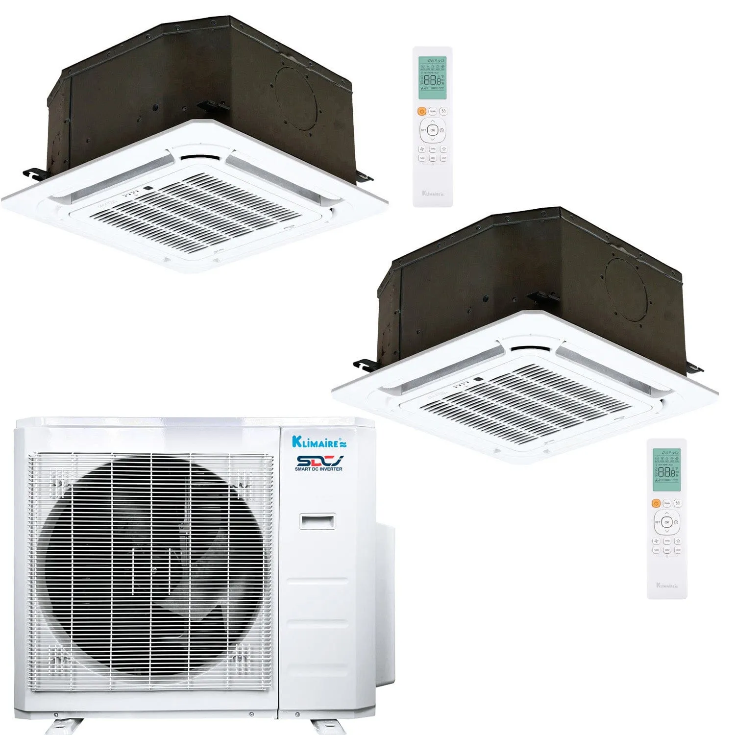 2-Zone Klimaire 23.5 SEER2 Multi Split Ceiling Cassette Air Conditioner Heat Pump System 18 18