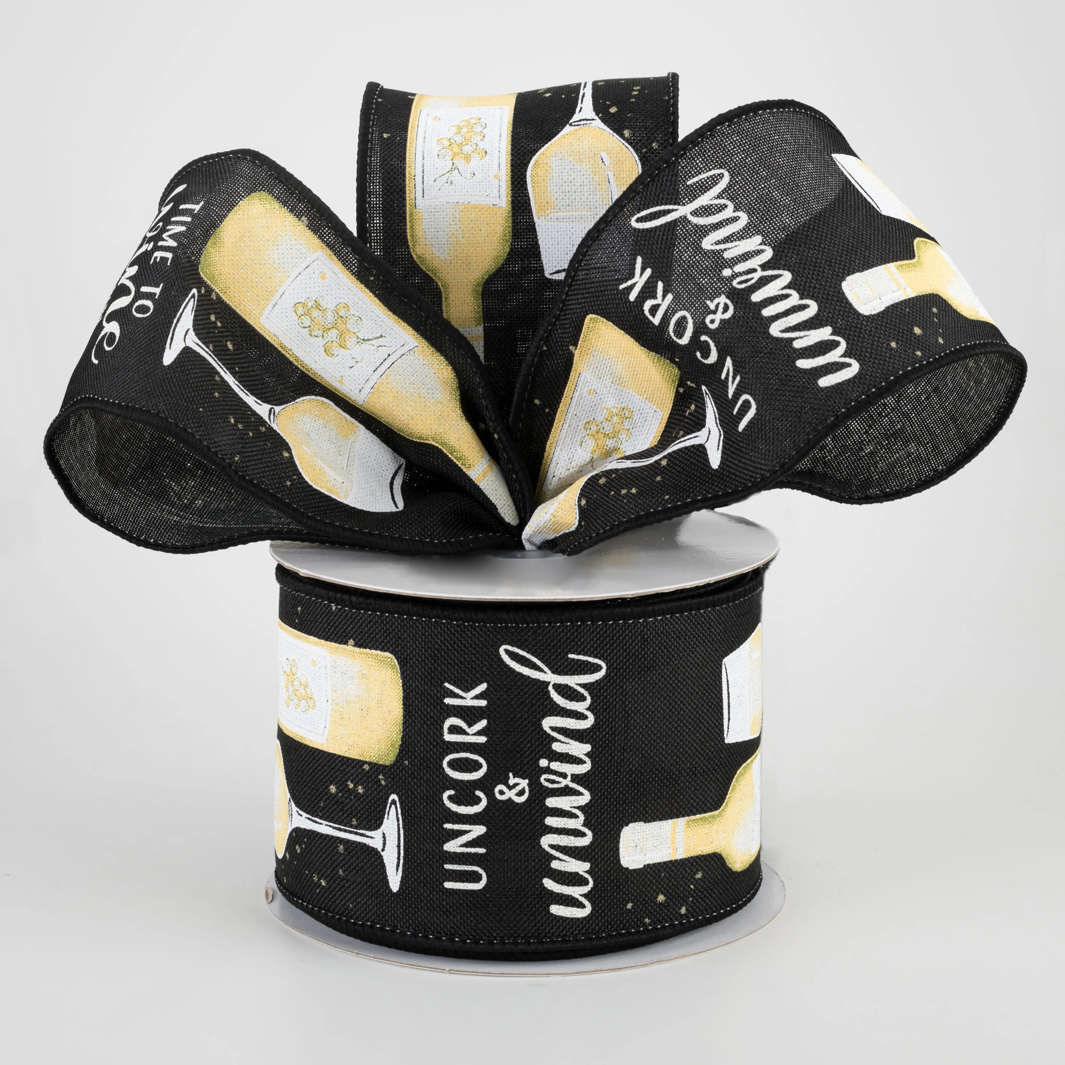 2.5" Wine Down Bottle Ribbon: Black & Cream (10 Yards)