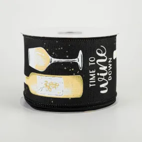 2.5" Wine Down Bottle Ribbon: Black & Cream (10 Yards)