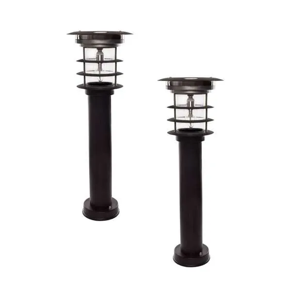 2PK Stainless Steel Bollard Solar Light w/EZ Anchor, 100 Lumens, Black