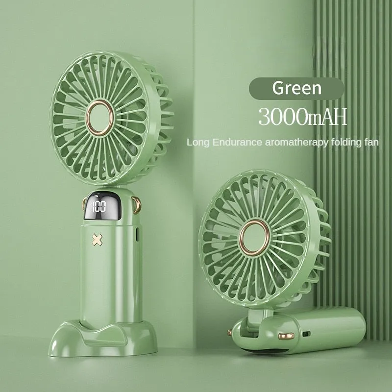 3000mAh Handheld Mini Fan Foldable Portable Neck Hanging Fans 5 Speed USB Rechargeable Fan with Phon