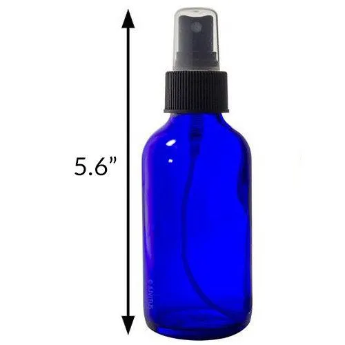 4 oz Cobalt Blue Glass Bottle 6 pc Starter Kit: Includes 3-10ml Roll On, 1-4 oz Boston Round Spray Mister, 1-4 oz Boston Round Treatment Pump, 1-4 oz Boston Round Dropper Bottle   Clear Travel Bag