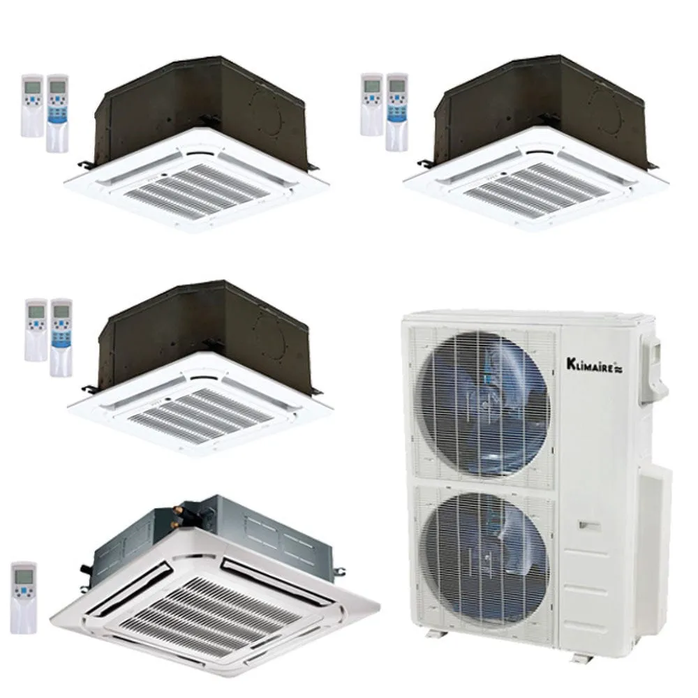 4-Zone Klimaire 21.1 SEER2 Multi Split Ceiling Cassette Air Conditioner Heat Pump System 12 12 12 24