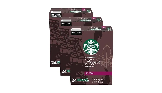 (50¢ Each!) 144-Count: Starbucks French Roast Coffee K-Cup Pods, Dark Roast, 6 Boxes of 24 (Recently Past Best By Date) - Ships quick!