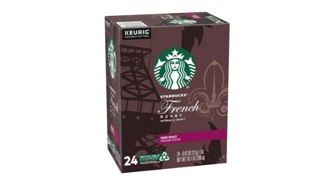 (50¢ Each!) 144-Count: Starbucks French Roast Coffee K-Cup Pods, Dark Roast, 6 Boxes of 24 (Recently Past Best By Date) - Ships quick!