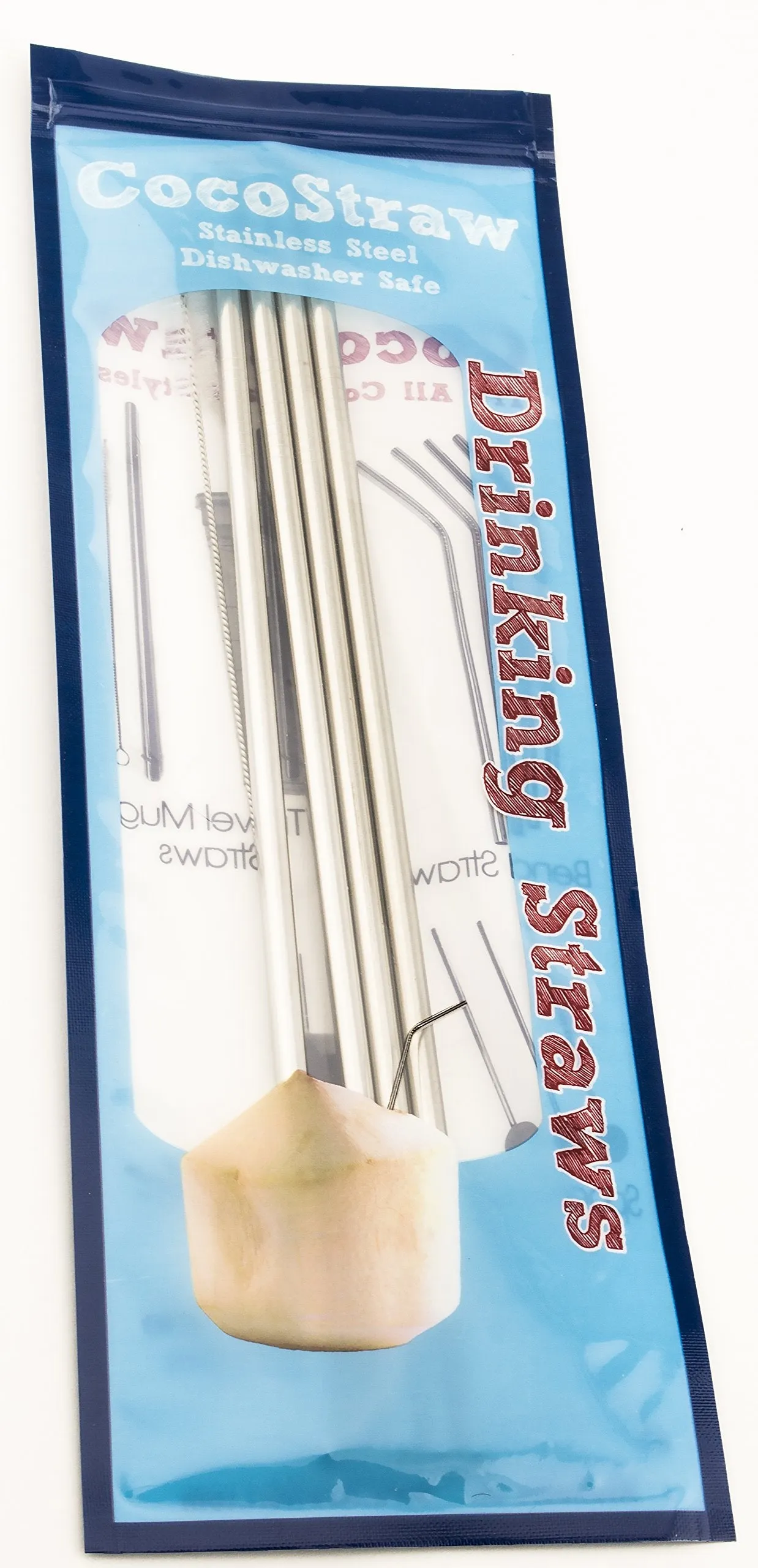 6 Reusable Straws - Stainless Steel Drinking - Set of 6   2 Cleaners - Eco Friendly, SAFE, NON-TOXIC non-plastic