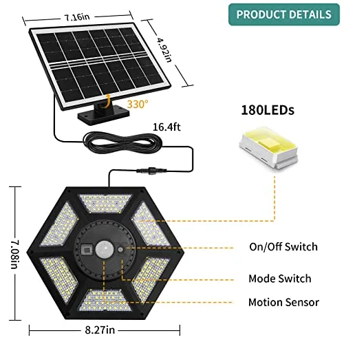 AEQ Solar Shed Light Solar Pendant Light Indoor Outdoor Work in Daytime with Remote Control, 360° Lighting Waterproof Solar Indoor Lights with Motion Sensor/Timer/5 Modes for Home Shed Garage Barn