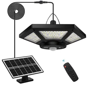 AEQ Solar Shed Light Solar Pendant Light Indoor Outdoor Work in Daytime with Remote Control, 360° Lighting Waterproof Solar Indoor Lights with Motion Sensor/Timer/5 Modes for Home Shed Garage Barn