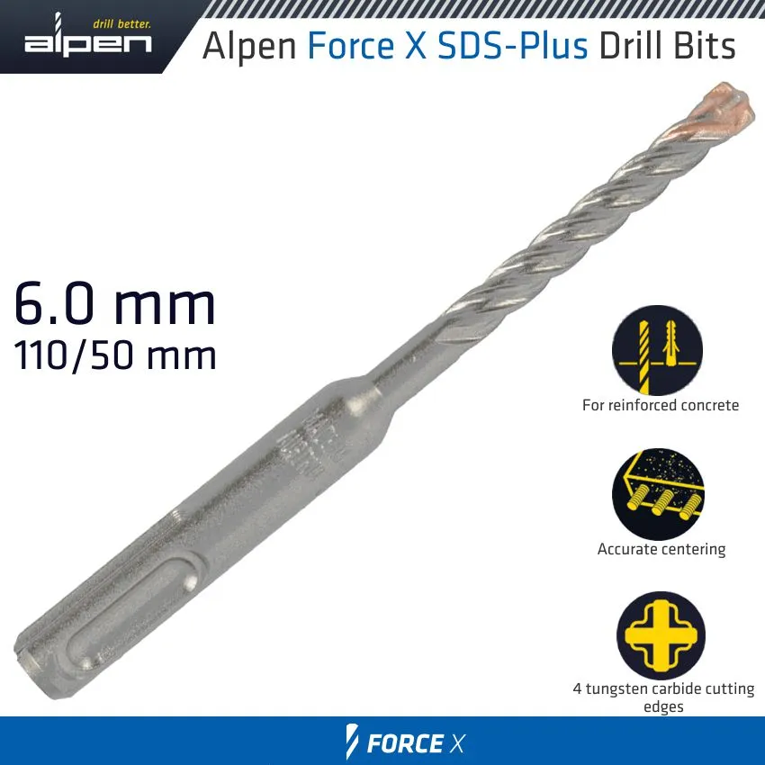 ALPEN FORCE X 6.0 x 110/050 SDS-PLUS DRILL BIT X4 CUTTING EDGES ALP805006