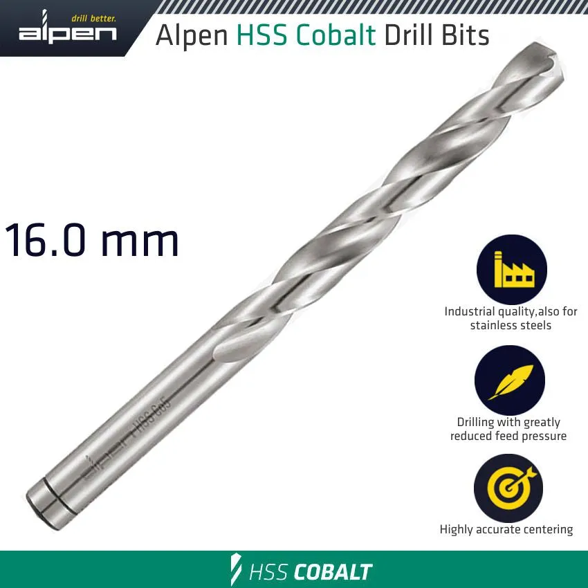 ALPEN HSS COBALT DIN 338 16MM BULK ALP613016