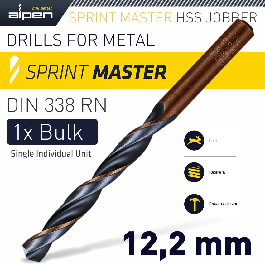 ALPEN HSS SPRINT MASTER 12.2MM BULK DIN 338 ALPEN DRILL BIT ALP6260122