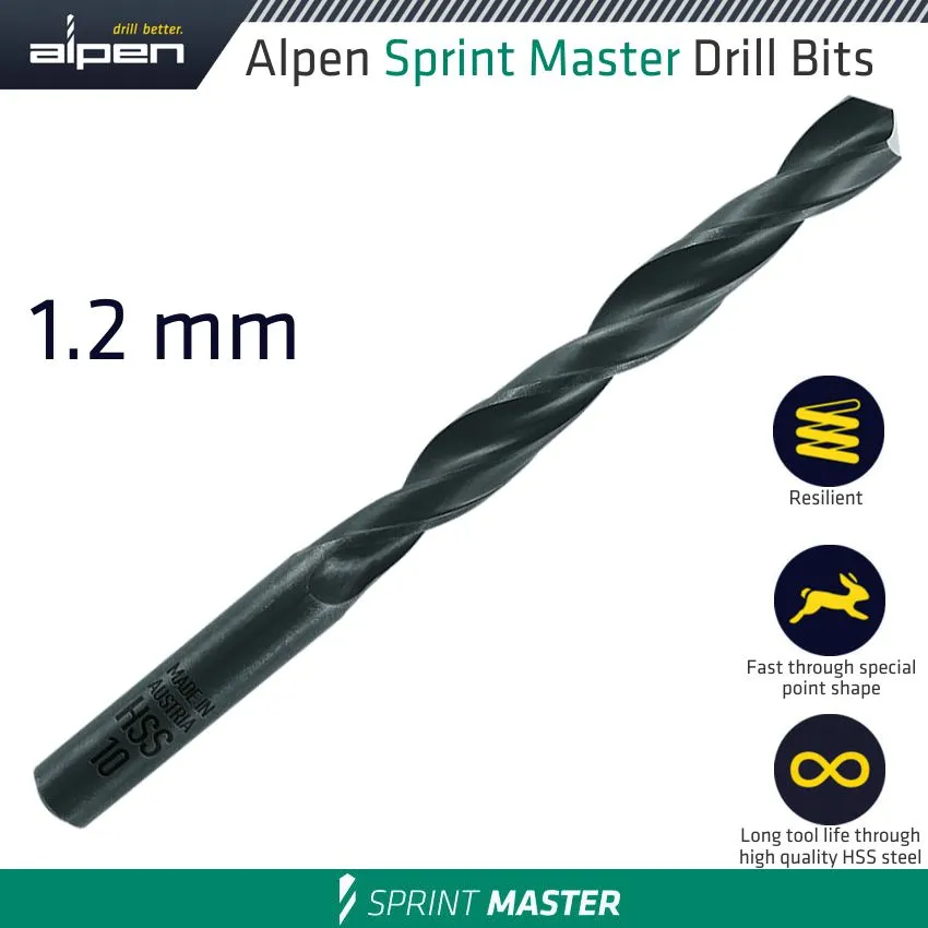 ALPEN HSS SPRINT MASTER 1.2MM X1 SLEEVED DIN338 ALPEN DRILL BIT ALP614012-1