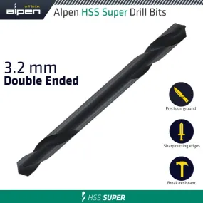 ALPEN HSS SUPER DRILL BIT DOUBLE ENDED 3.2MM POUCHED ALP321032-1