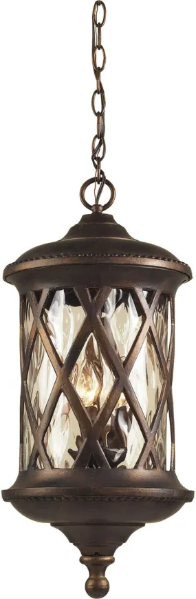 Barrington Gate 3 Light Outdoor Pendant In Hazlenut Bronze and Designer Water Glass