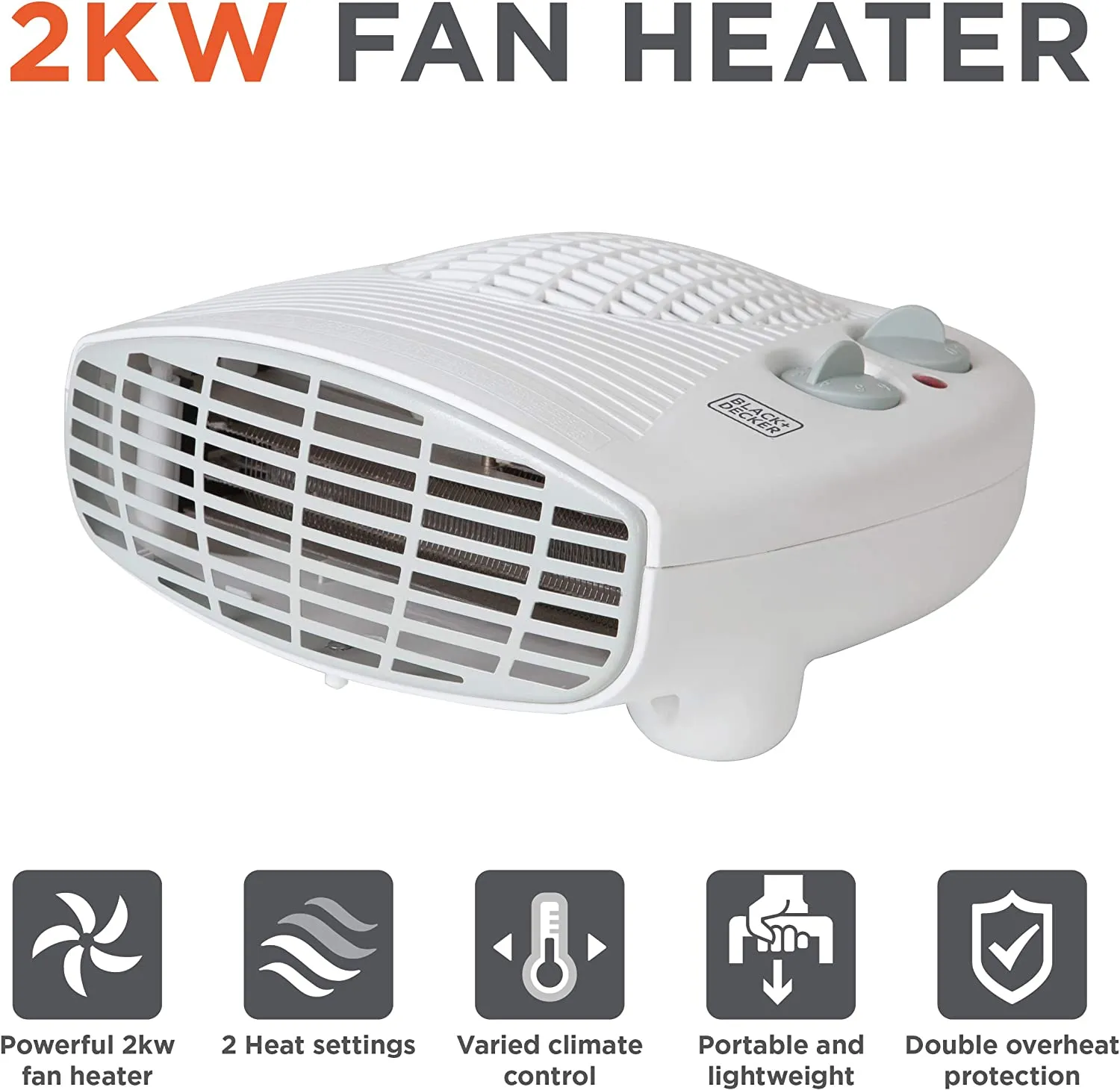 Black & Decker BXSH37005GB 2KW Flat Fan Heater White