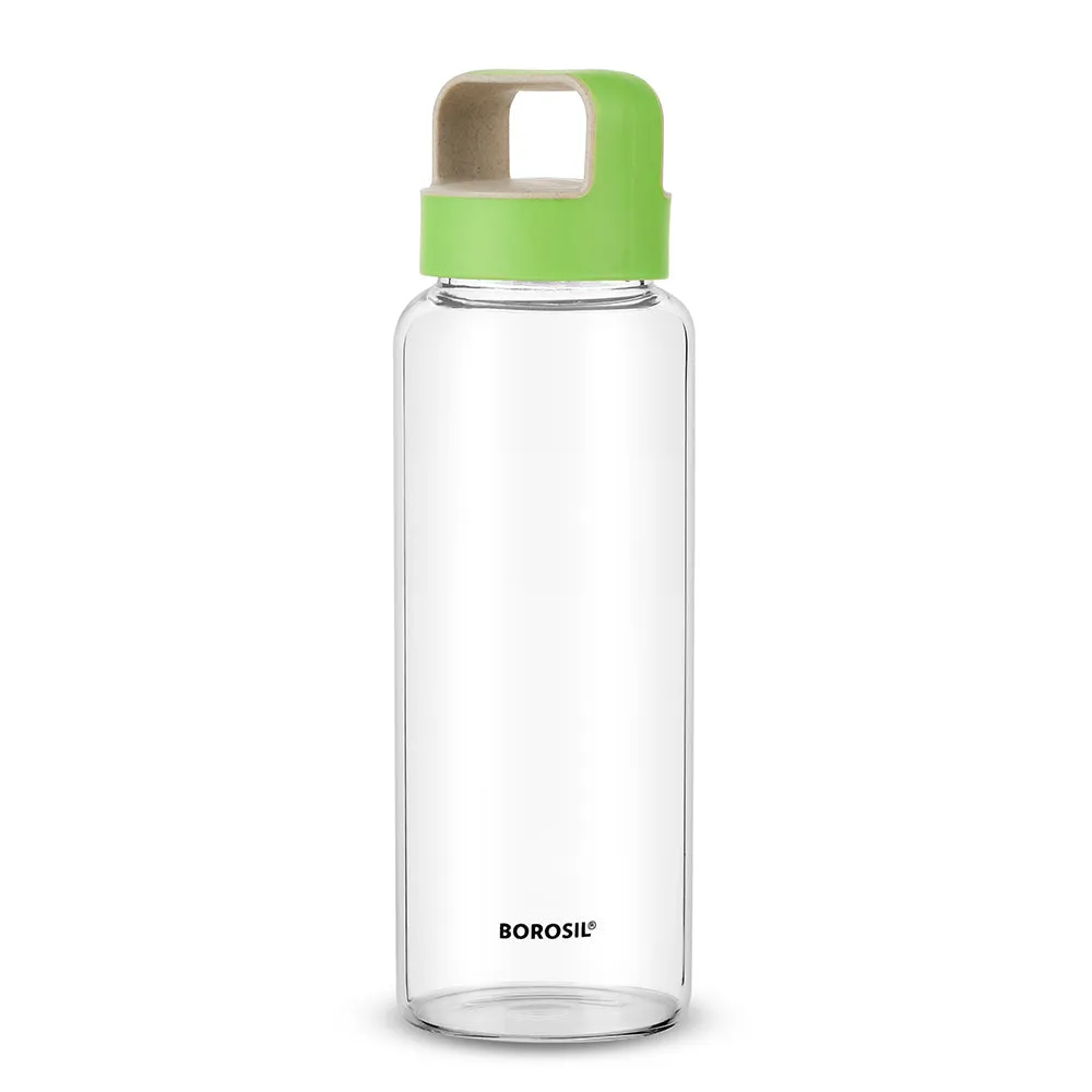 Borosil Crysto Glass Bottle w Green Lid - Personalise