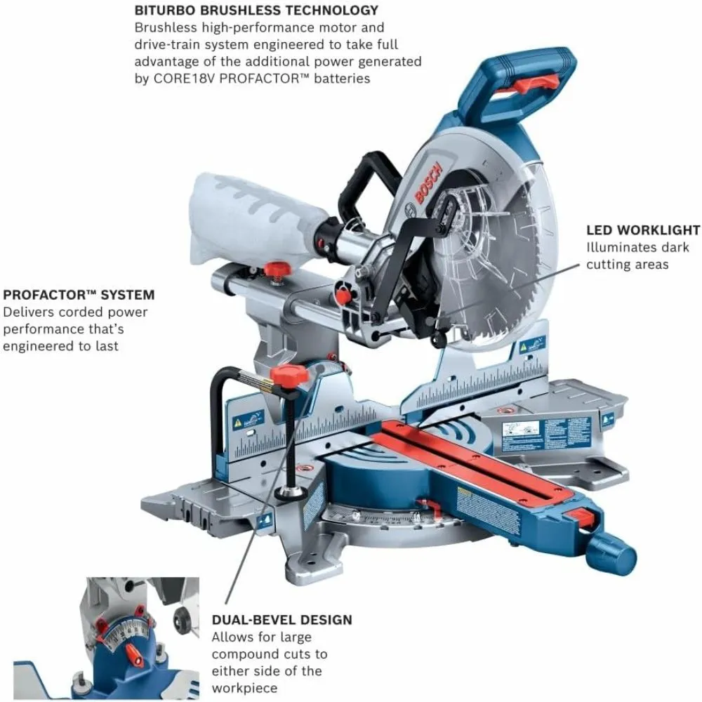 Bosch GCM18V-10SDN14 18V PROFACTOR 10" Slide Miter Saw Kit w/ (1) 8.0 Ah CORE Performance Battery