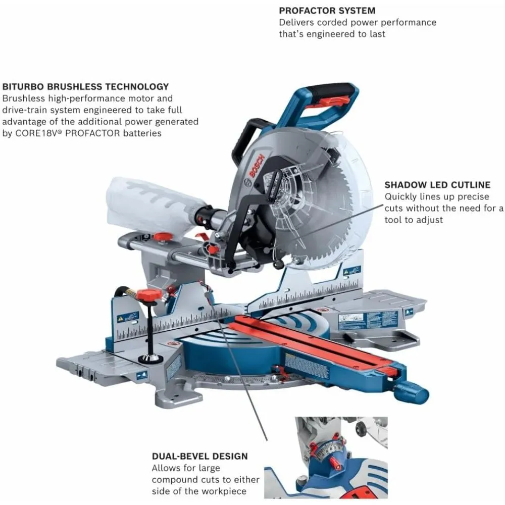 Bosch GCM18V-12SDN14 18V PROFACTOR 12" Slide Miter Saw Kit w/ (1) 8.0 Ah CORE Performance Battery