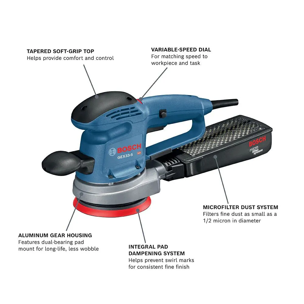 Bosch GEX33-5N 5 In. Multi-Hole Random Orbit Sander/Polisher