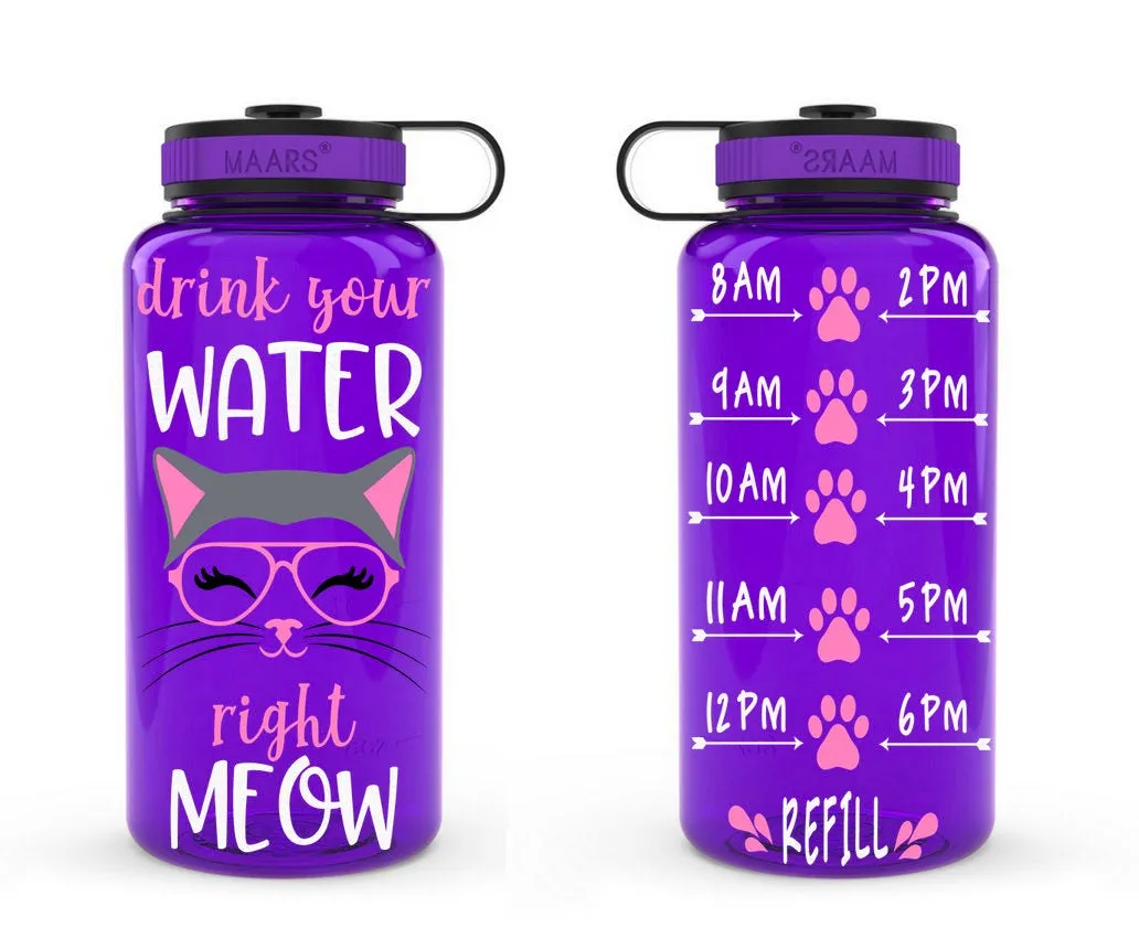 Cat Wide Mouth Water Bottle, Cat Water Bottle, Drink Your Water Right Meow, Motivational Water Bottle, Fitness Water Tracker, Hipster