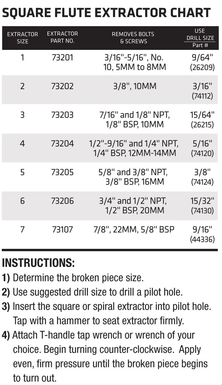 Century Drill & Tool Screw Extractor Square Flute