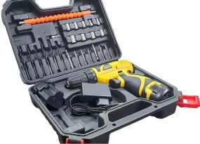 Cheston 12V Cordless Drill Machine Screwdriver Kit|10mm Keyless Chuck|2 Lithium-ion 2000 MAH Batteries|Torque setting (18 1)|1350 RPM|Reversible Variable Speed|24drill bits in tool kit case, yellow