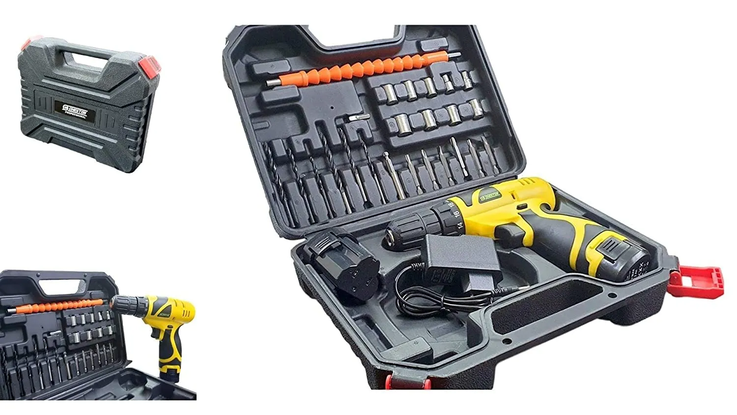 Cheston 12V Cordless Drill Machine Screwdriver Kit|10mm Keyless Chuck|2 Lithium-ion 2000 MAH Batteries|Torque setting (18 1)|1350 RPM|Reversible Variable Speed|24drill bits in tool kit case, yellow