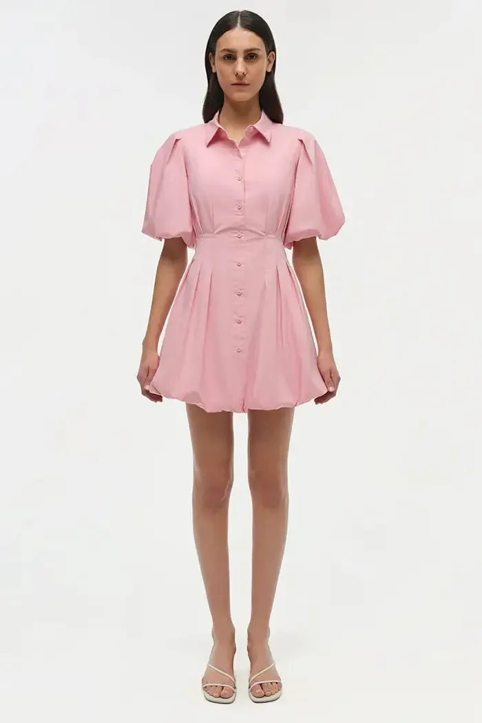 CLEO BALLOON PINTUCK MINI DRESS- DUSTY ROSE