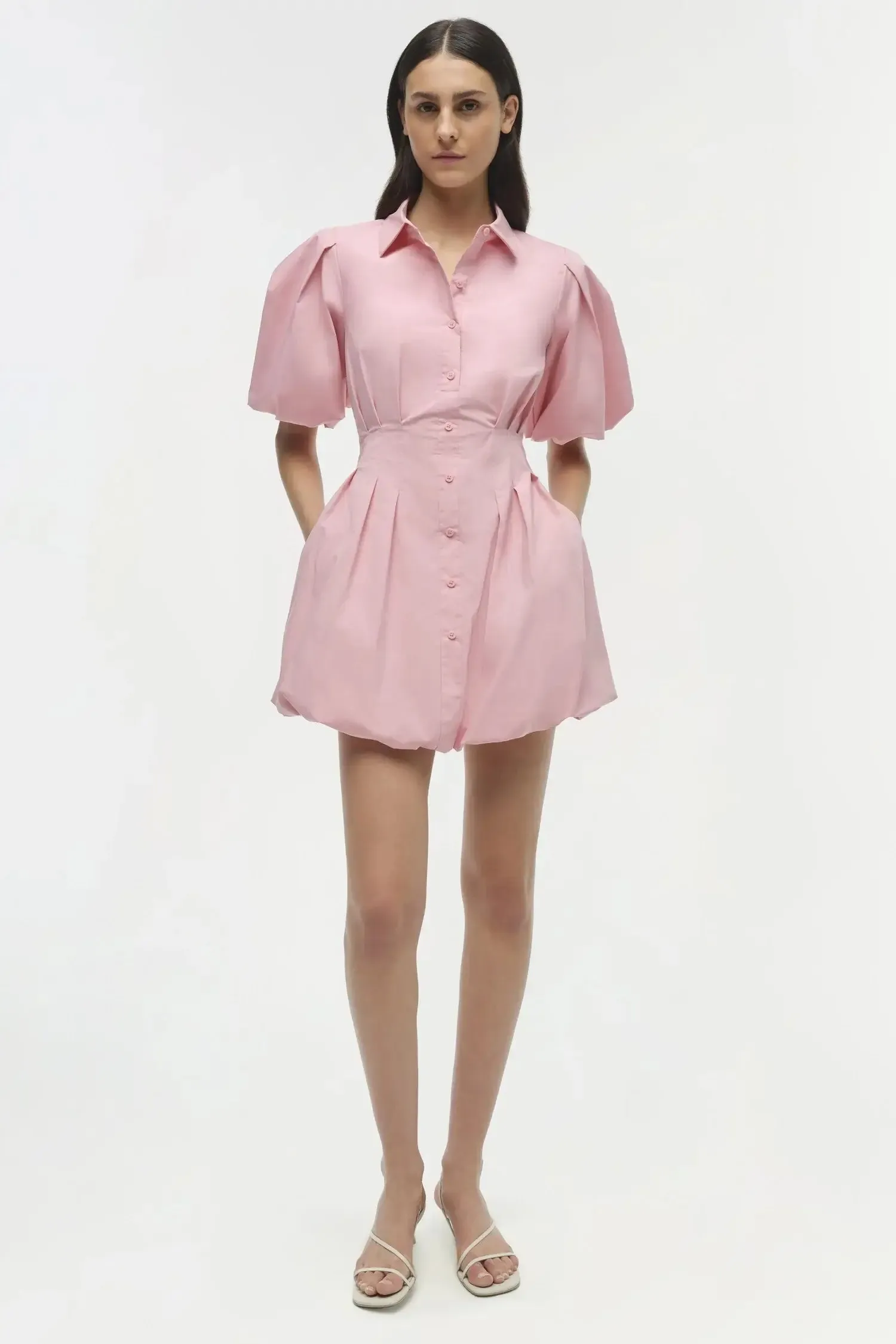 CLEO BALLOON PINTUCK MINI DRESS- DUSTY ROSE