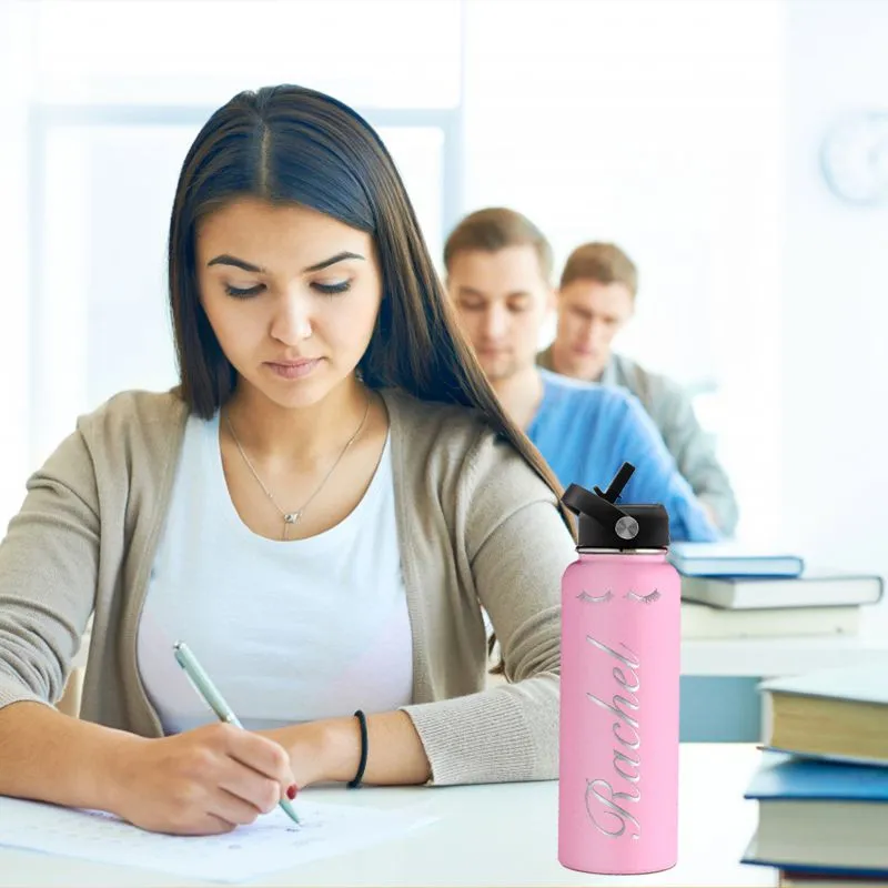 Custom Water Bottles 12oz/18oz/24oz/32oz/40oz Bulk, Personalized Stainless Steel Insulated Bottle Engraved Logo Name for School Kids Adult