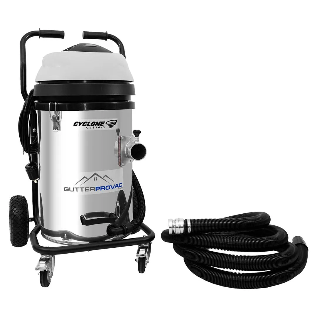 Cyclone II 3600W Stainless Steel 20 Gallon Gutter Vacuum with 28 Foot Aluminum Poles and Bag