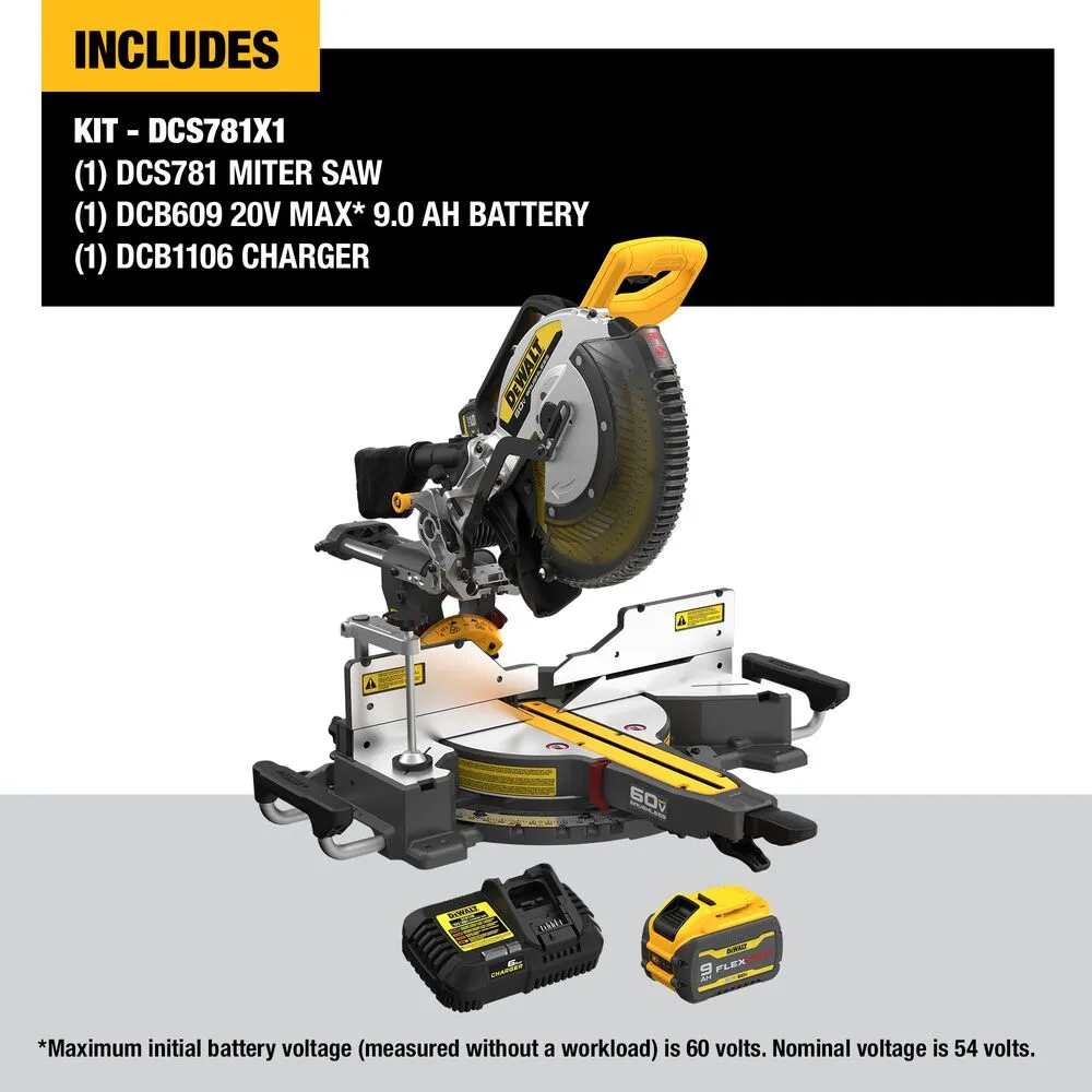 DeWALT DCS781X1 60V 12" MAX Brushless Li-Ion Double Bevel Sliding Miter Saw