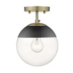 Dixon Semi-Flush in Aged Brass with Clear Glass and Black Cap