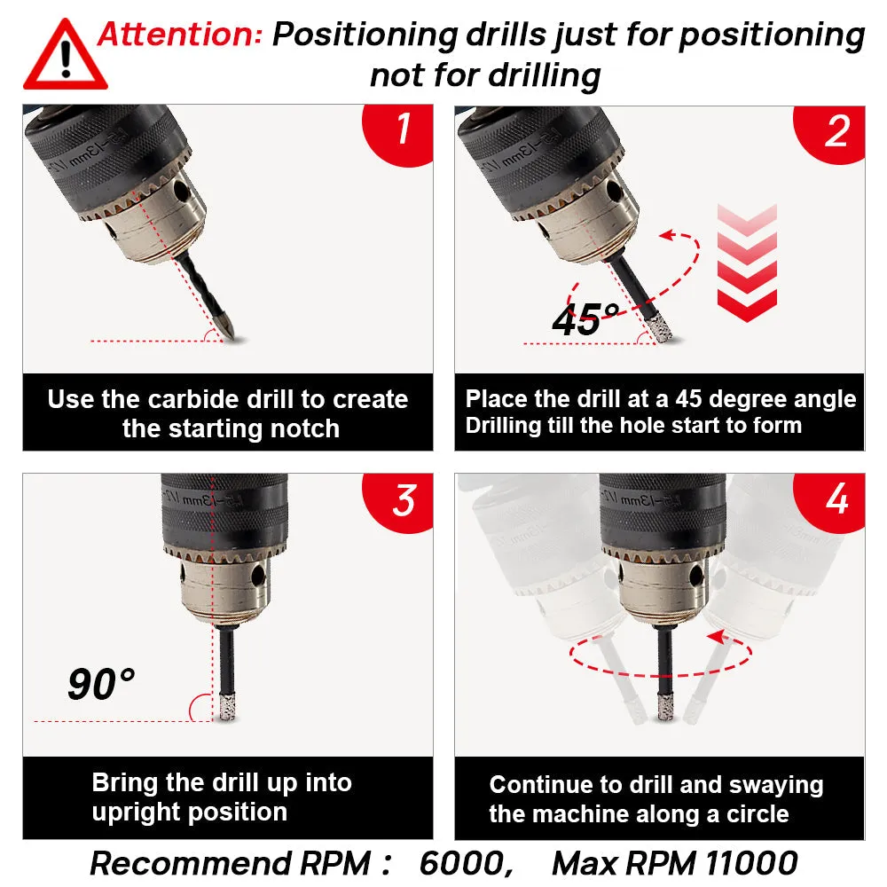 DT-DIATOOL Dry Vacuum Brazed Diamond Drilling Core Bits with 6mm Carbide Triangular Drill for Granite Marble Tile Porcelain Ceramic 6pcs/set Dia 6/6/6/8/10mm