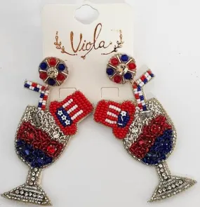 Earing's Wine Glass Patriotic Red/White/Blue RT136251RBW