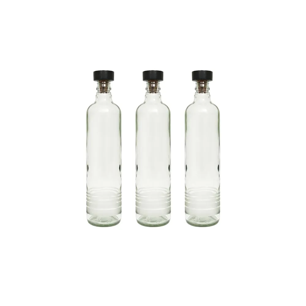 Ellementry Frosted Rings Glass Bottle with Cork (750 ML)| Water and Milk Bottle for Fridge | Clear and Transparent Bottles for Home & Office | BPA Free | Stylish & Premium Wine Bottle- Set of 3