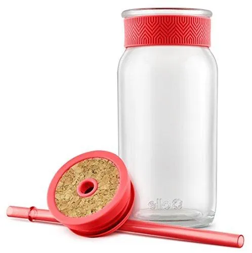 Ello Kella Glass Tumbler with Straw, 20 oz, Coral