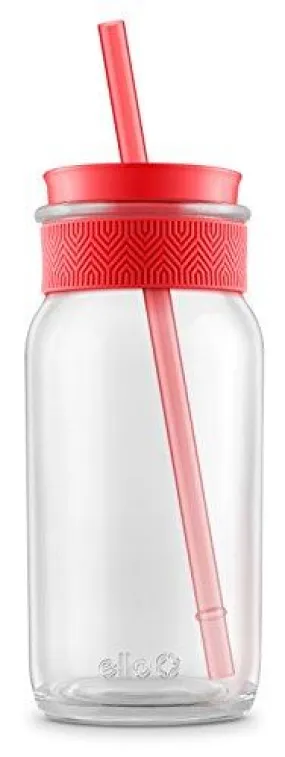 Ello Kella Glass Tumbler with Straw, 20 oz, Coral