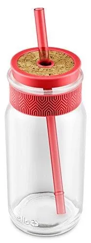 Ello Kella Glass Tumbler with Straw, 20 oz, Coral