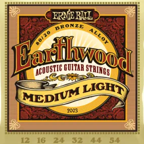 Ernie Ball P02003 Earthwood Medium Light 80/20 Bronze Acoustic Guitar Strings 12-54 Gauge