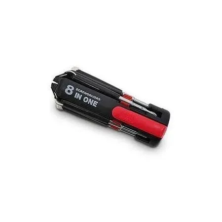 Foldable 8 in 1 Screwdriver Kit with 6 LED Light Torch (Red and Black)