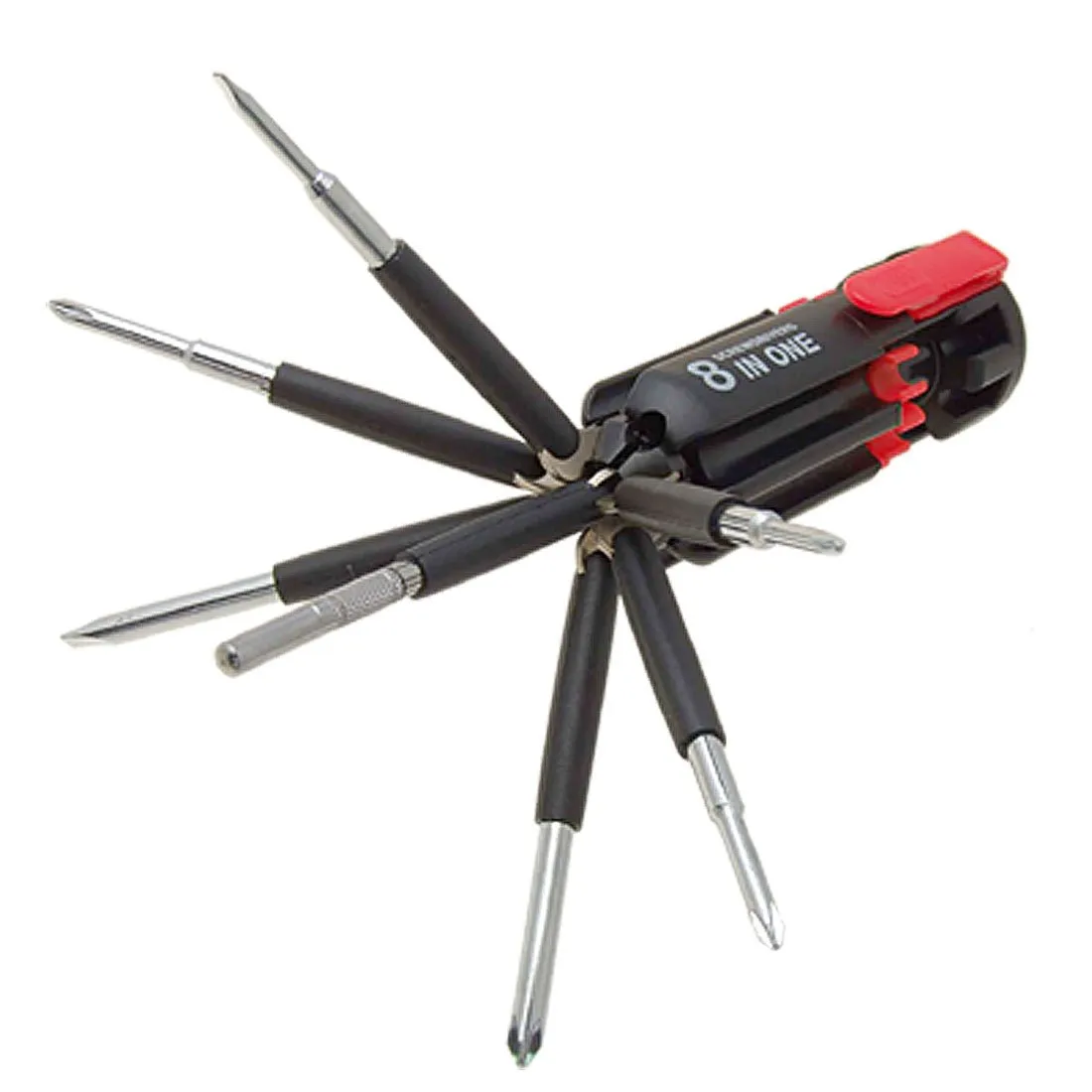 Foldable 8 in 1 Screwdriver Kit with 6 LED Light Torch (Red and Black)