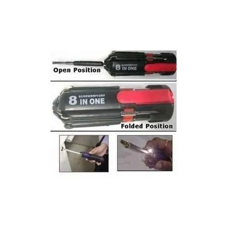 Foldable 8 in 1 Screwdriver Kit with 6 LED Light Torch (Red and Black)